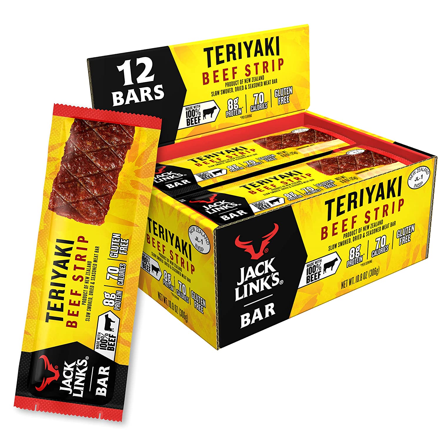 Jack Link-s Beef Jerky Bars. Teriyaki. 12 Count - 8g of Protein and 80 Calories Per Protein Bar