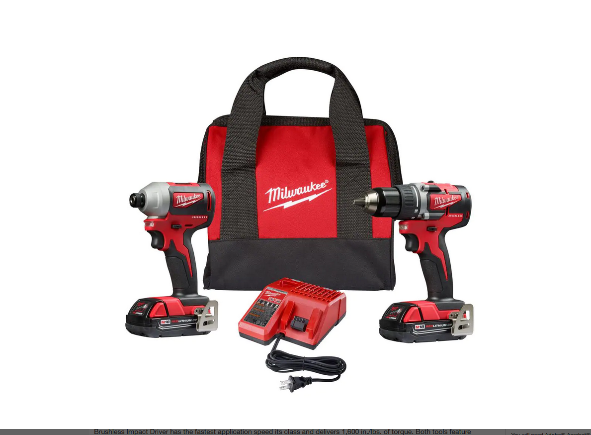 Milwaukee 2892-22CT M18 18-Volt Lithium-Ion Brushless Cordless Compact Drill/Impact Combo Kit (2-Tool). 2801-20. 2850-20. 48-11-1820. 48-59-1812