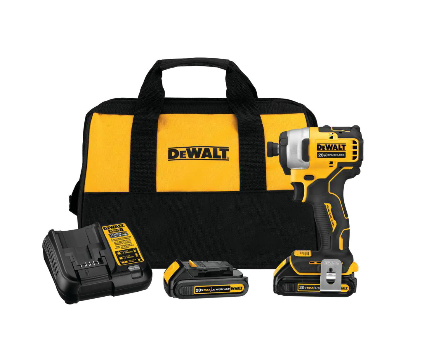 DEWALT DCF809C2 ATOMIC 20-Volt MAX Cordless Brushless Compact 1/4 in. Impact Driver. (2) 20-Volt 1.3Ah Batteries. Charger & Bag