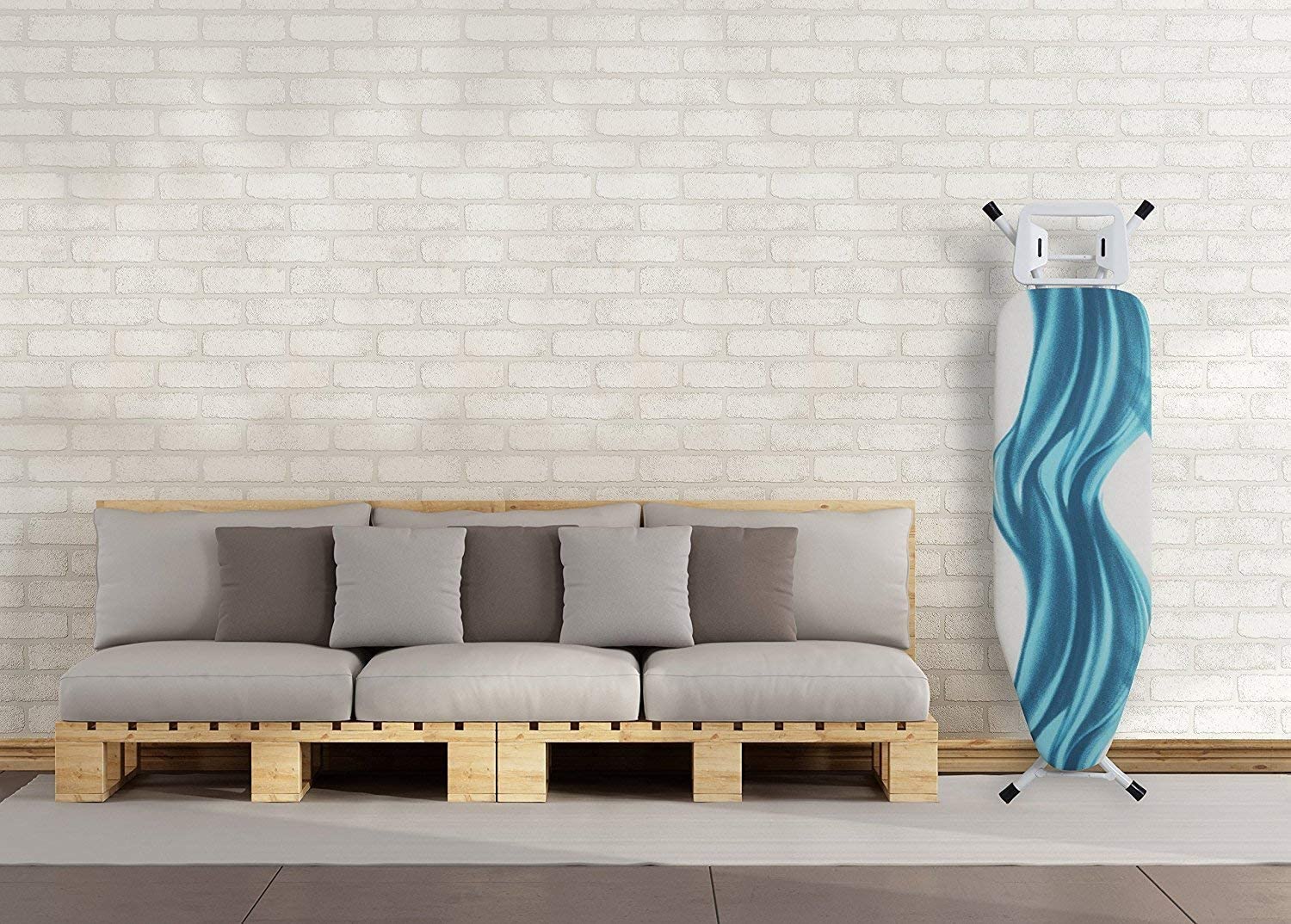 Mabel Home Adjustable Height. Deluxe. 4-Leg. Ironing Board. Extra Cover. Blue/White Patterned