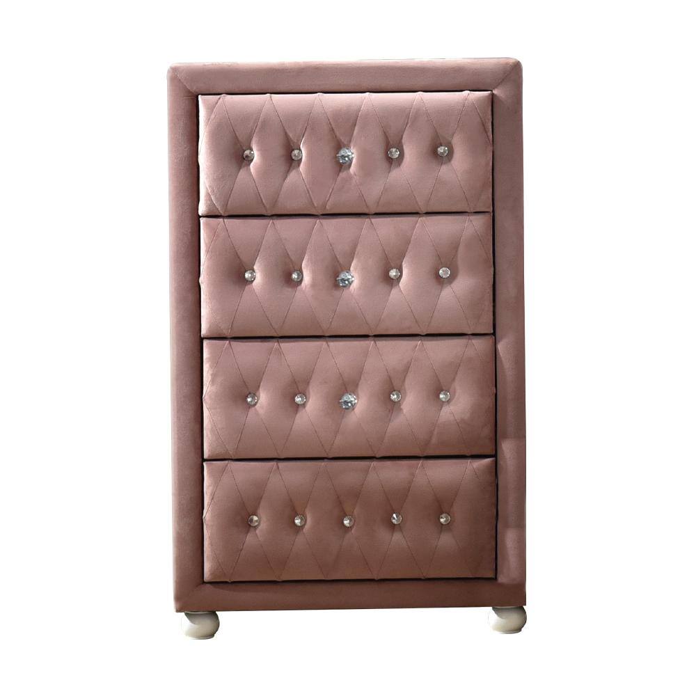 Acme Furniture  Reggie 4-Drawer Pink Fabric Chest of Drawer 38 in. x 18 in. x 25 in.