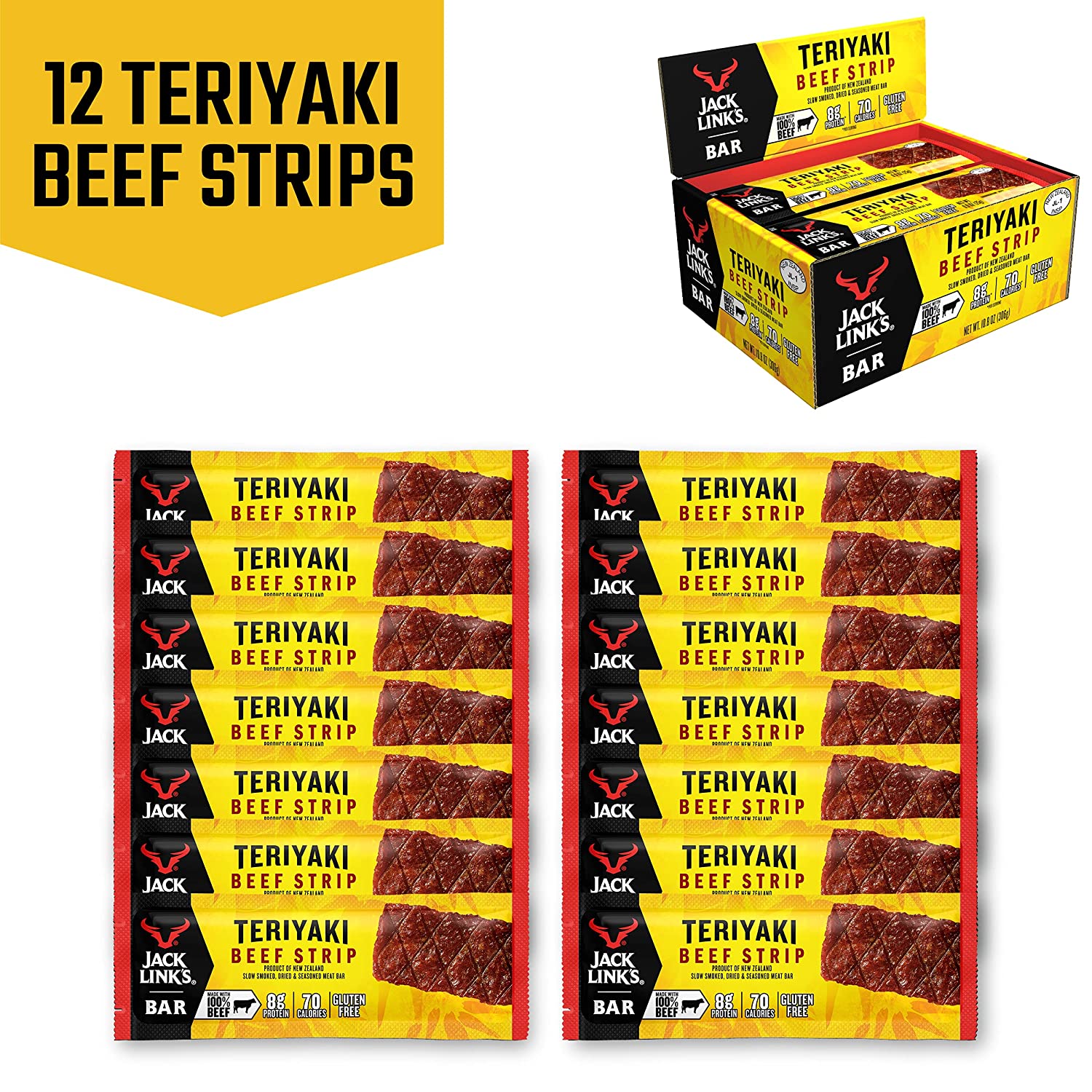 Jack Link-s Beef Jerky Bars. Teriyaki. 12 Count - 8g of Protein and 80 Calories Per Protein Bar
