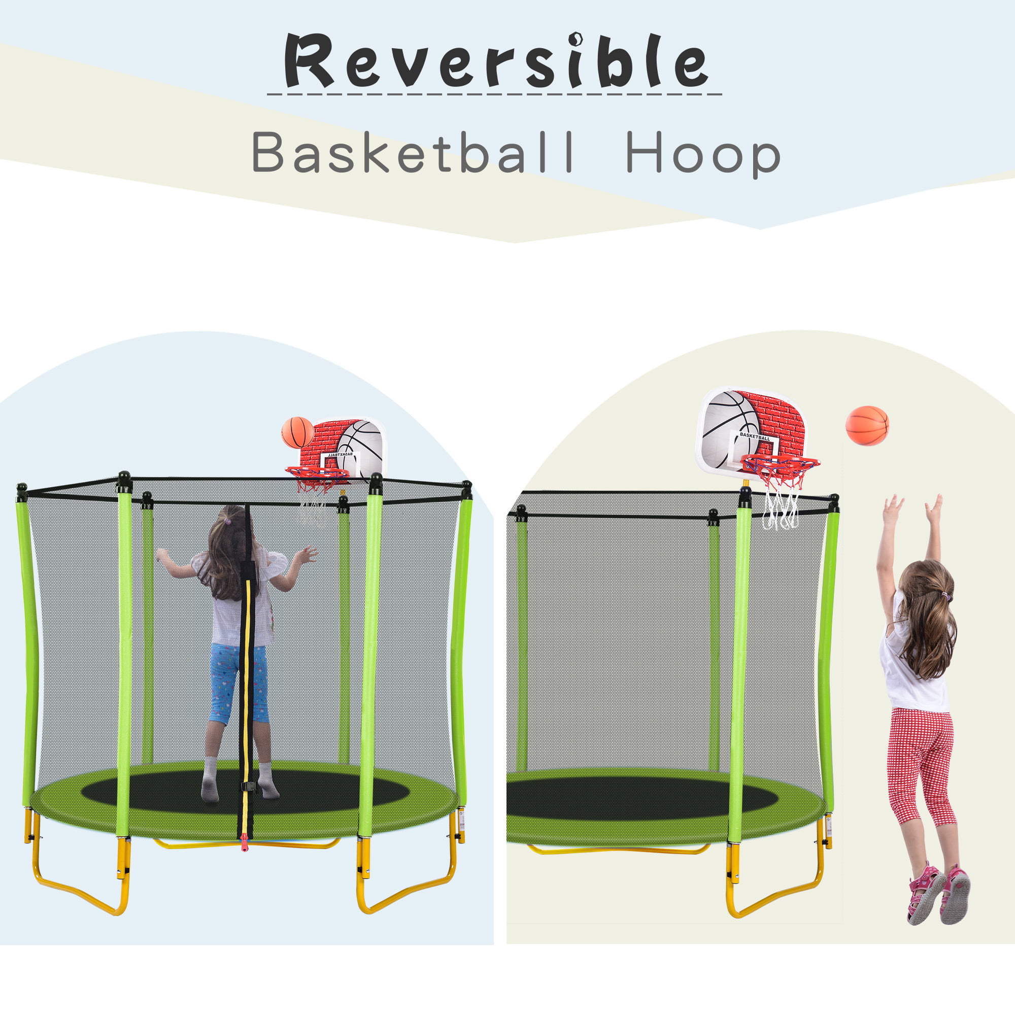 EUROCO 5.5FT Trampoline for Kids - 65″ Outdoor & Indoor Mini Toddler Trampoline with Enclosure. Basketball Hoop and Ball Included