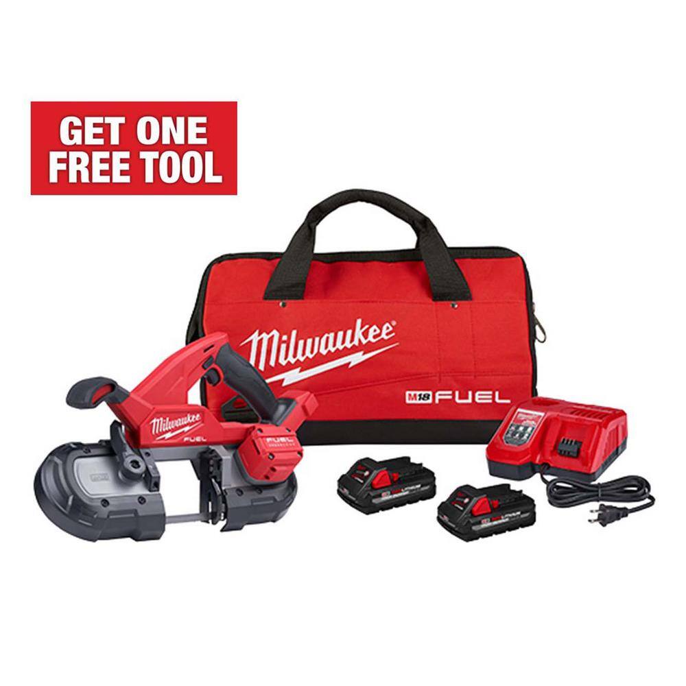 Milwaukee 2829-22 M18 FUEL 18V Lithium-Ion Brushless Cordless Compact Bandsaw Kit with Two 3.0 Ah High Output Batteries