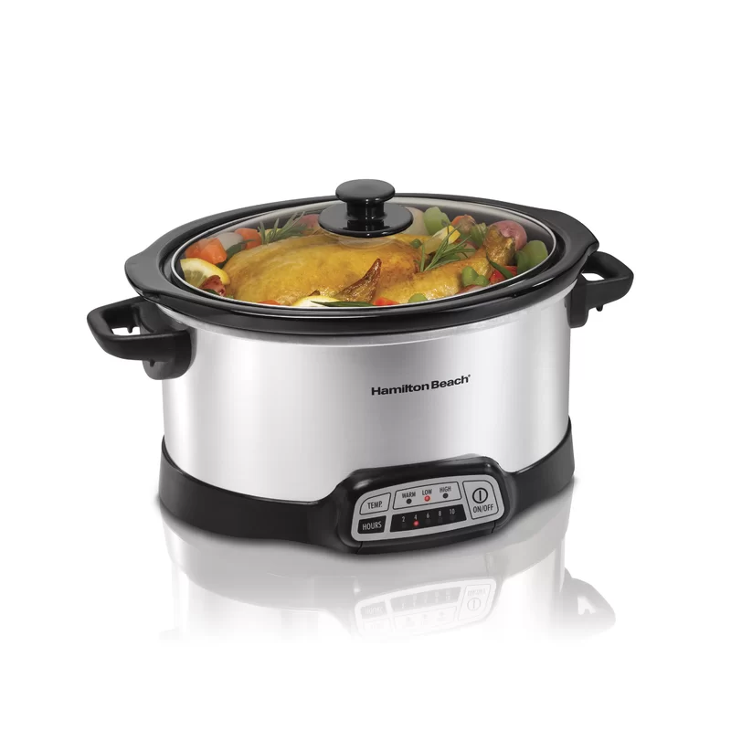 Hamilton Beach 33463 6 Qt. Programmable Silver Slow Cooker with Temperature Settings