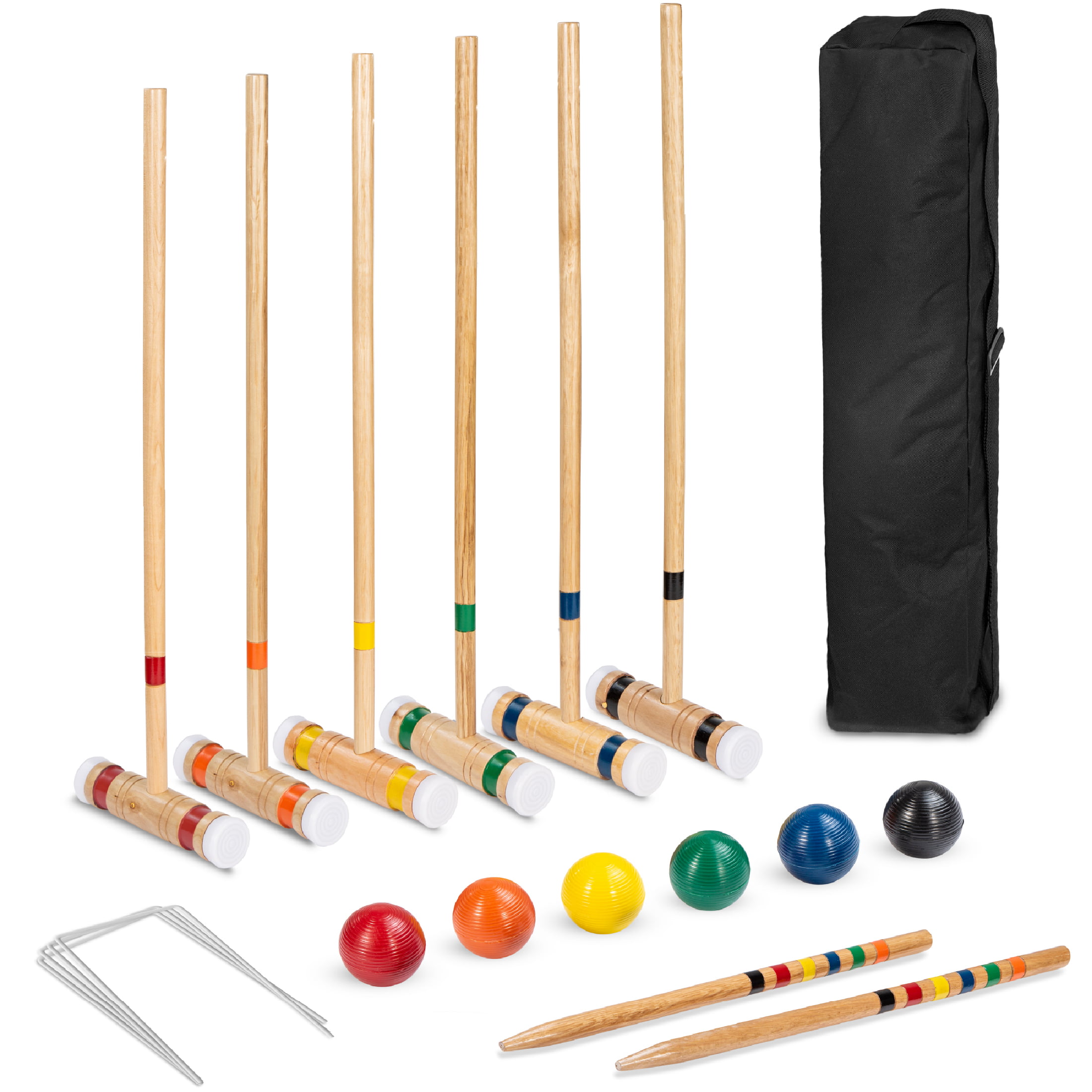 Best Choice Products 6-Player 32in Wood Croquet Set w/ 6 Mallets. 6 Balls. Wickets. Stakes. Carrying Bag - Multicolor