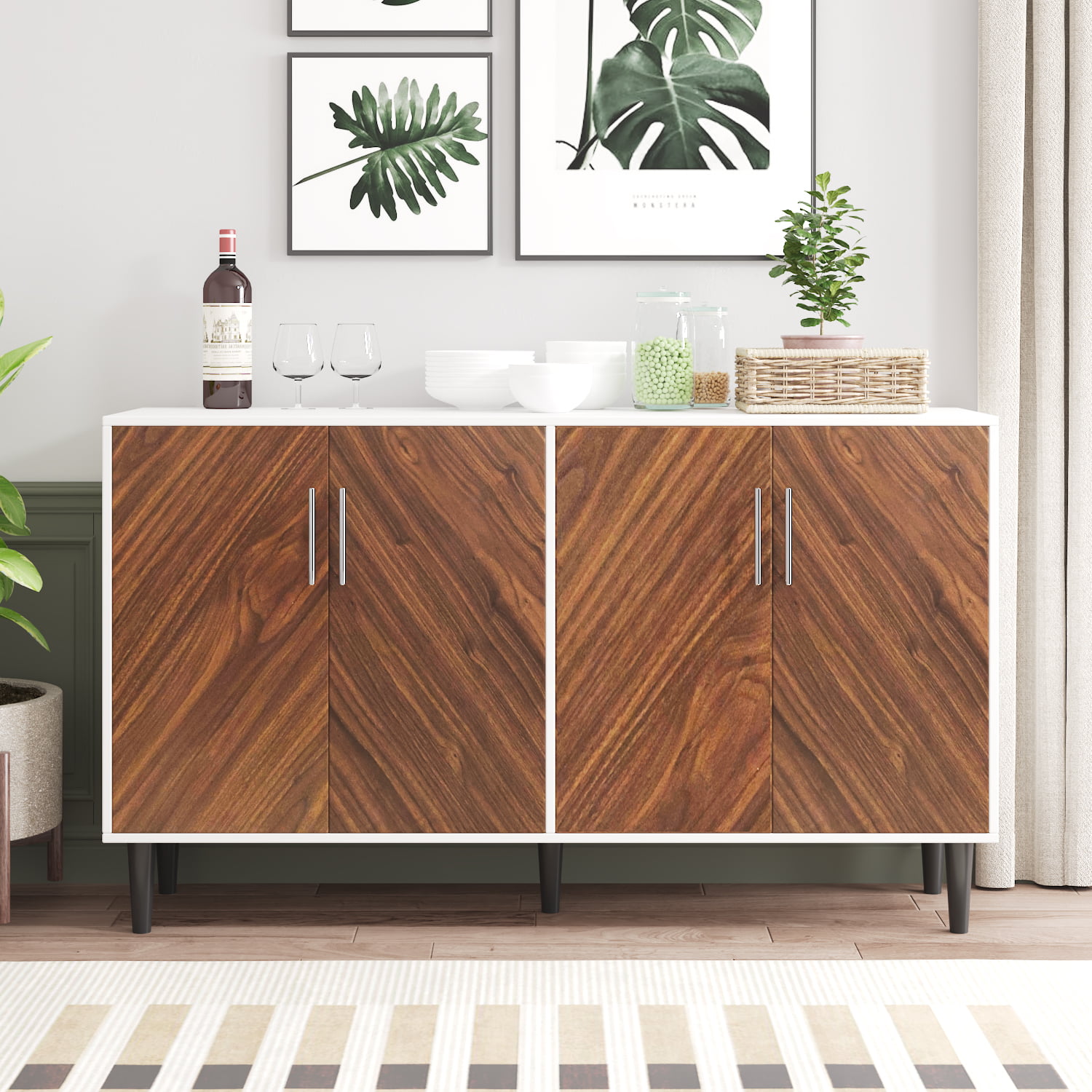 Catrimown Sideboard Buffet Cabinet. Mid-Century Modern White Sideboard Storage Cabinet. Credenzas and Sideboard for Living Room. white