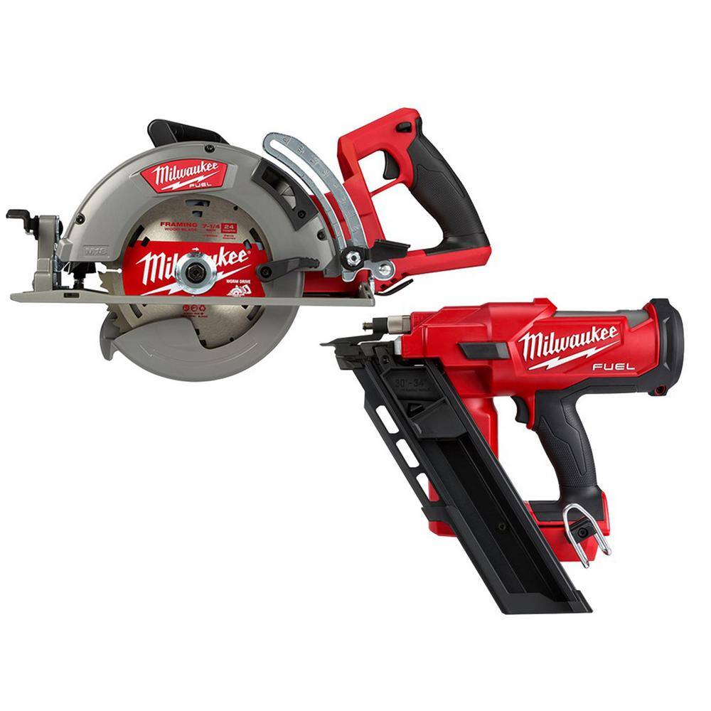 Milwaukee 2830-20-2745-20 M18 FUEL 18V Lithium-Ion Cordless 7-1/4 in. Rear Handle Circular Saw with 30-Degree Framing Nailer (2-Tool)
