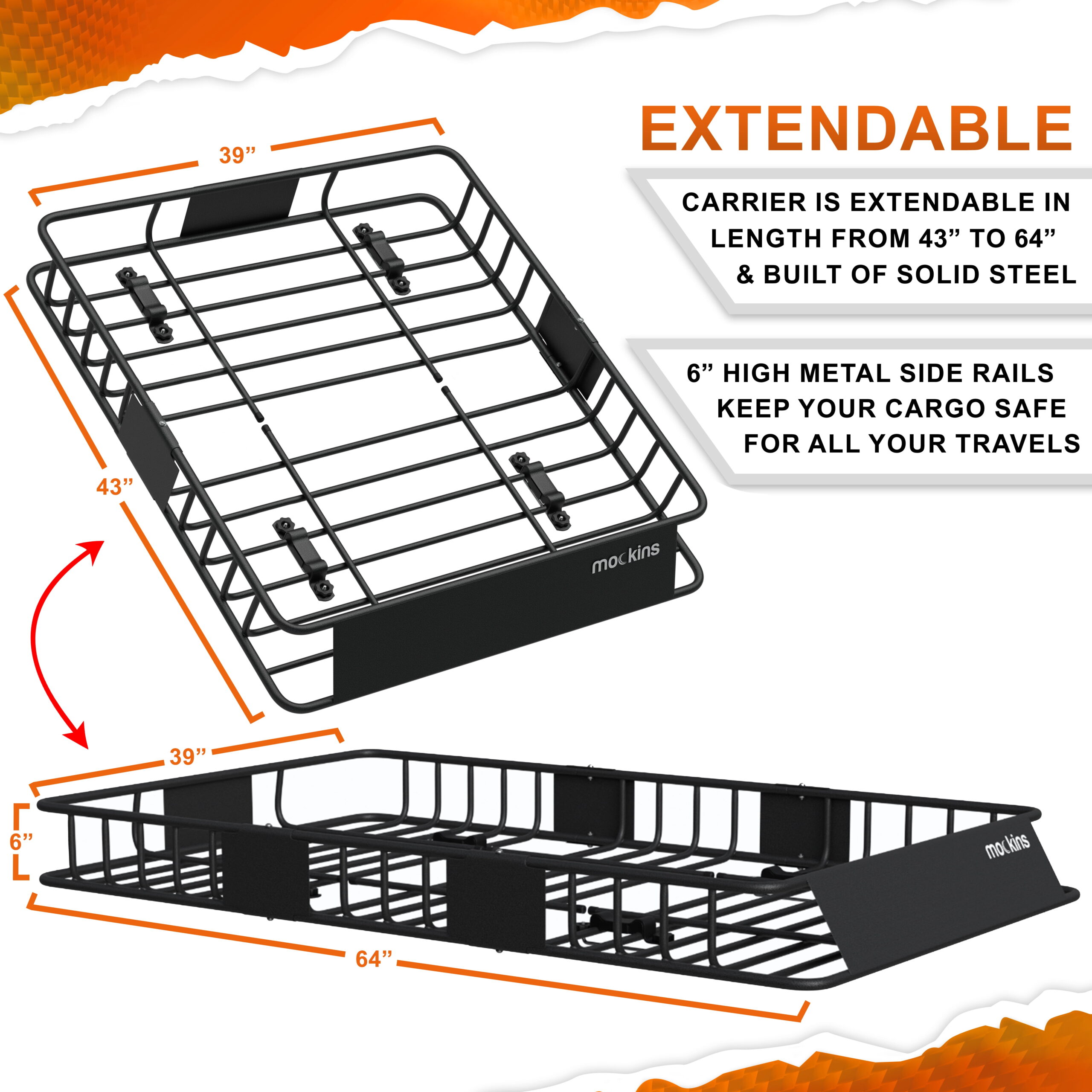 Mockins 250 lb. Capacity Roof Rack Basket with 16 CF Roof Bag