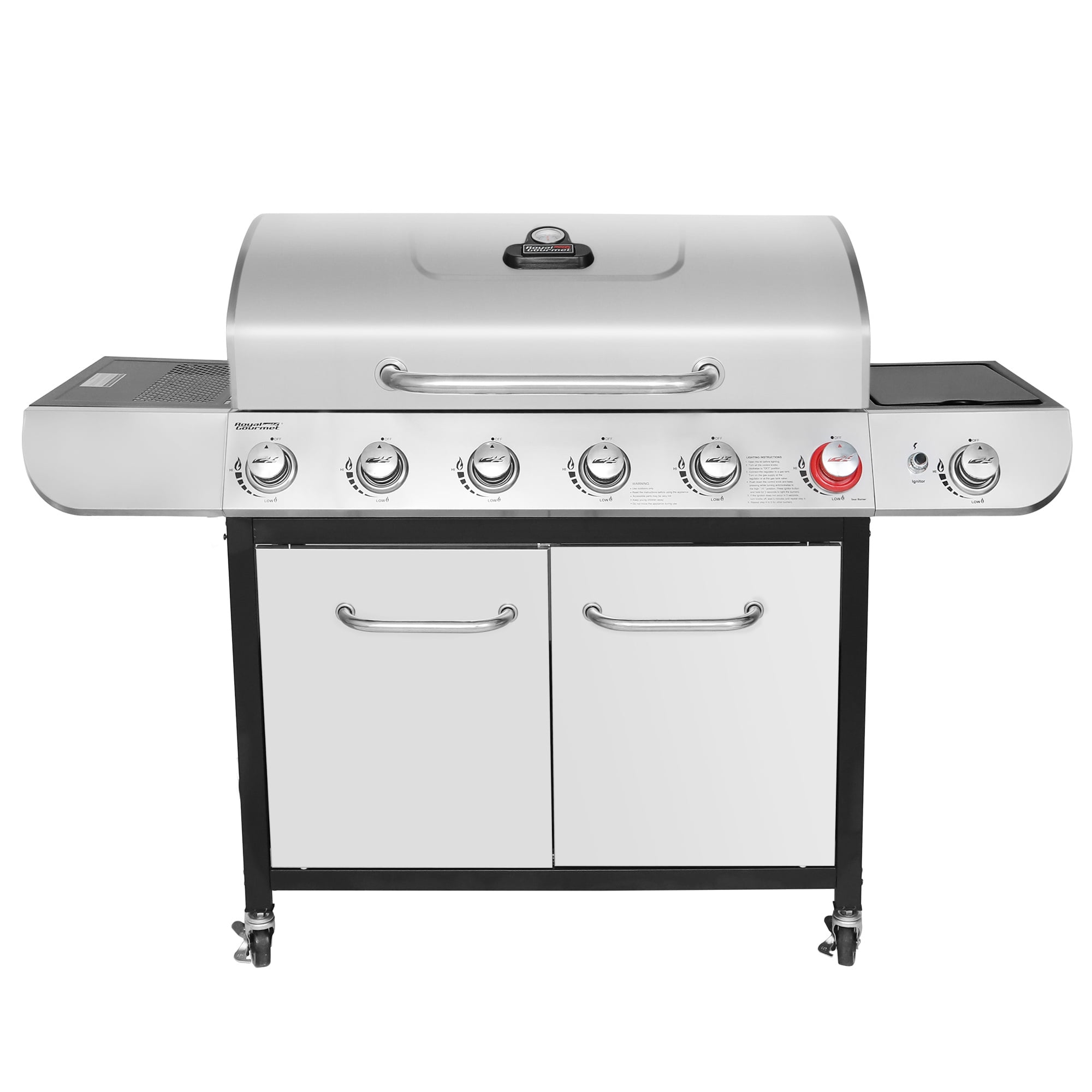 Royal Gourmet SG6002 Classic 6-Burner 71000-BTU LP Gas Grill with Sear Burner and Side Burner. Stainless Steel