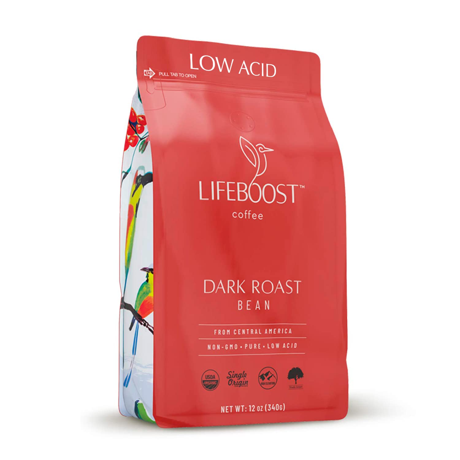 Lifeboost Coffee Whole Bean Coffee Dark Roast - Low Acid Single Origin USDA Organic Coffee - Non-GMO Whole Bean Coffee Third Party Tested For Mycotoxins & Pesticides - 12 Ounces