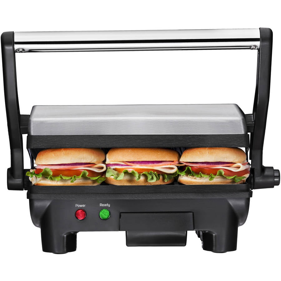 Chefman Electric Stainless Steel 180° Panini Press. Black. 10 x 8-inch Surface