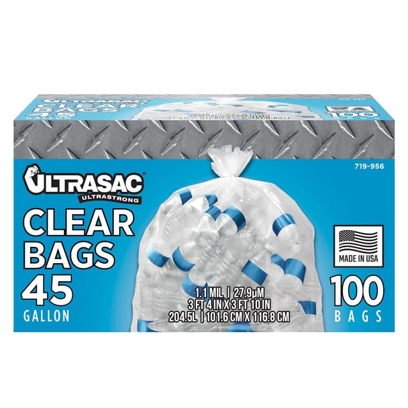 Ultrasac Heavy Duty Garbage Bags. 45 Gallon (Huge 100 Pack w/Ties)