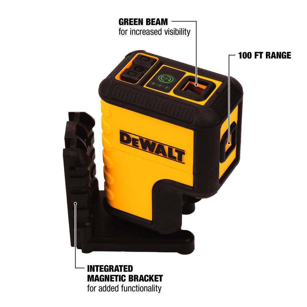 DEWALT DW08302CGWDW065 120 ft. Green Self-Leveling 3-Spot Laser Level Kit and 65 ft. Laser Distance Measurer with Two AA Batteries and Case