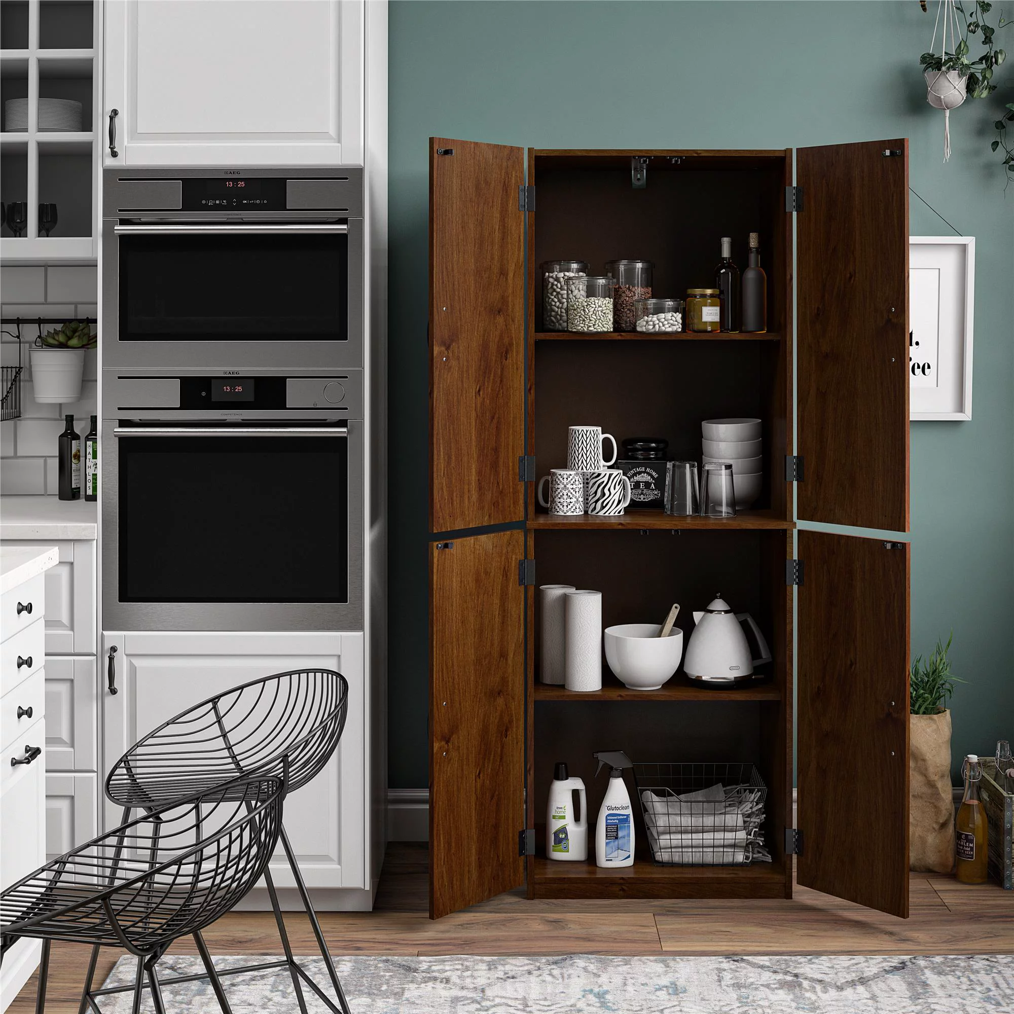 Mainstays 4-Door 5′ Storage Cabinet. Espresso
