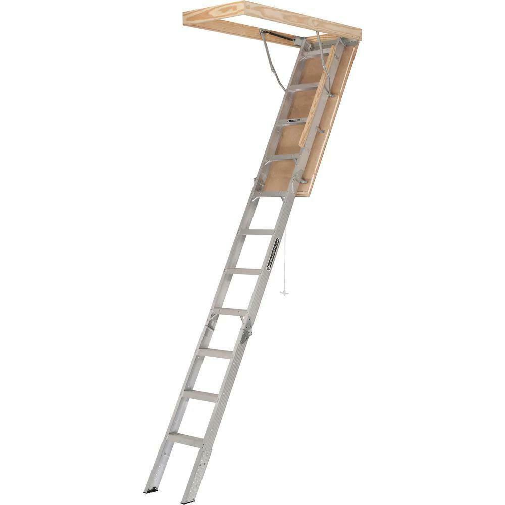 Louisville Ladder AA2510I 7 ft. 8 in. to 10 ft. 3 in.. 25.5 in. x 54 in. Aluminum Attic Ladder with 375 lbs. Maximum Load Capacity
