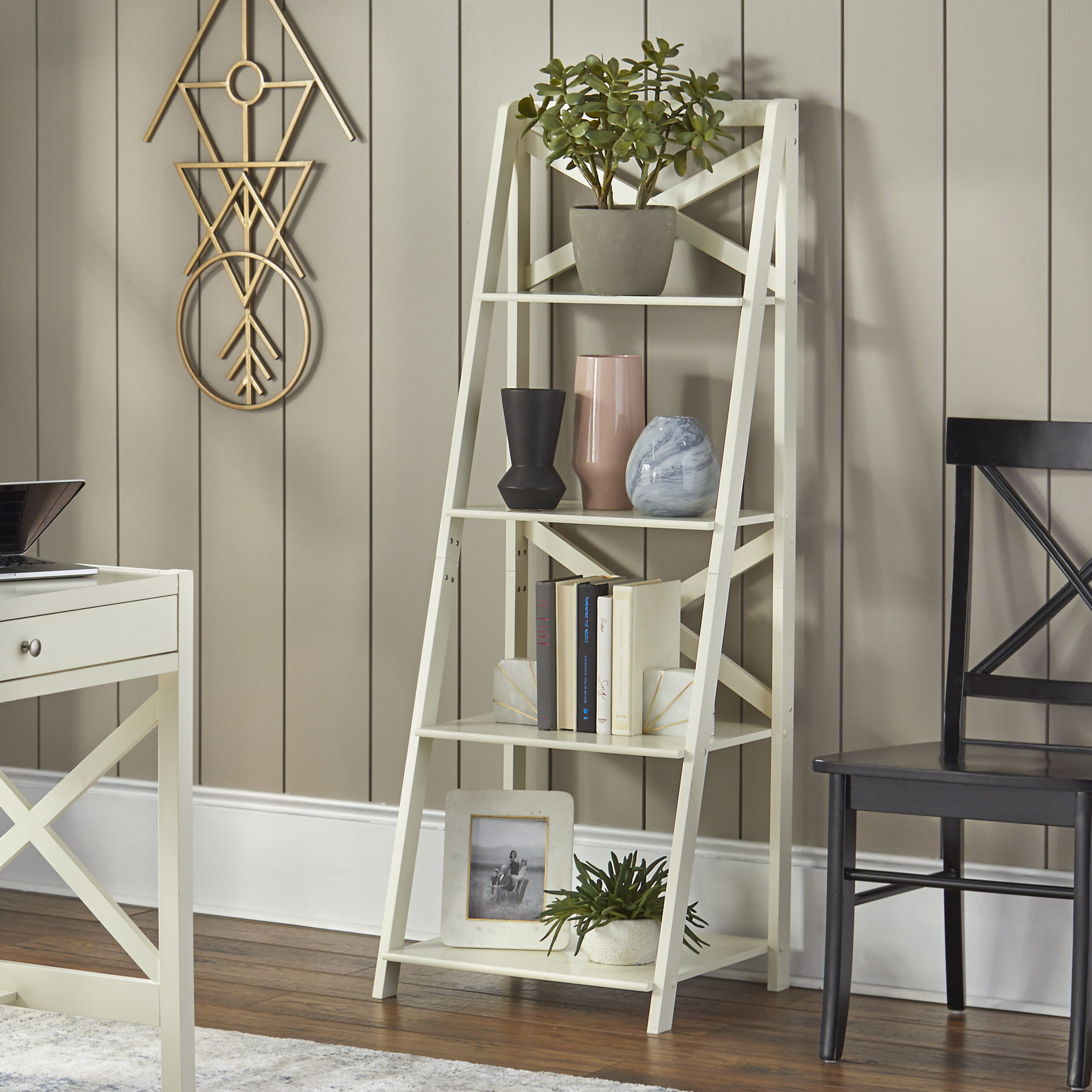 TMS x 4-Tier Shelf. Ladder Bookcase. White