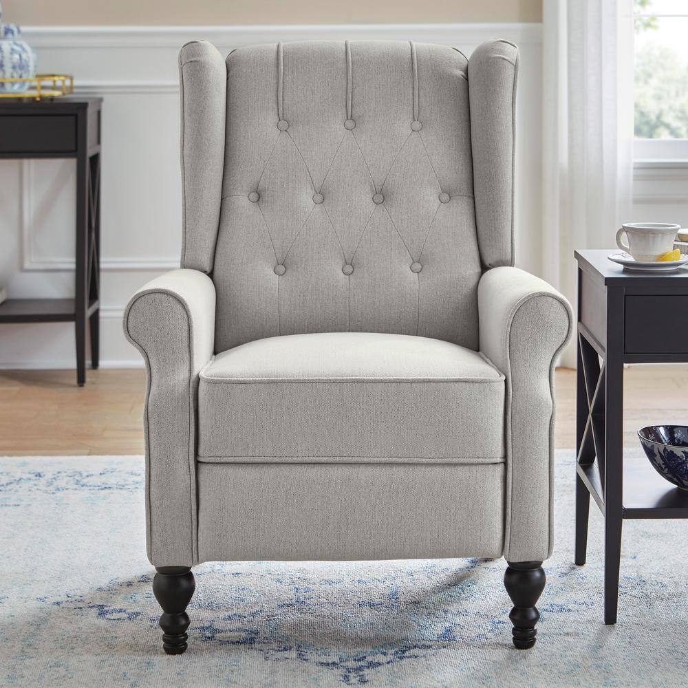 StyleWell  Waybrook Stone Gray Upholstered Tufted Wingback Pushback Recliner