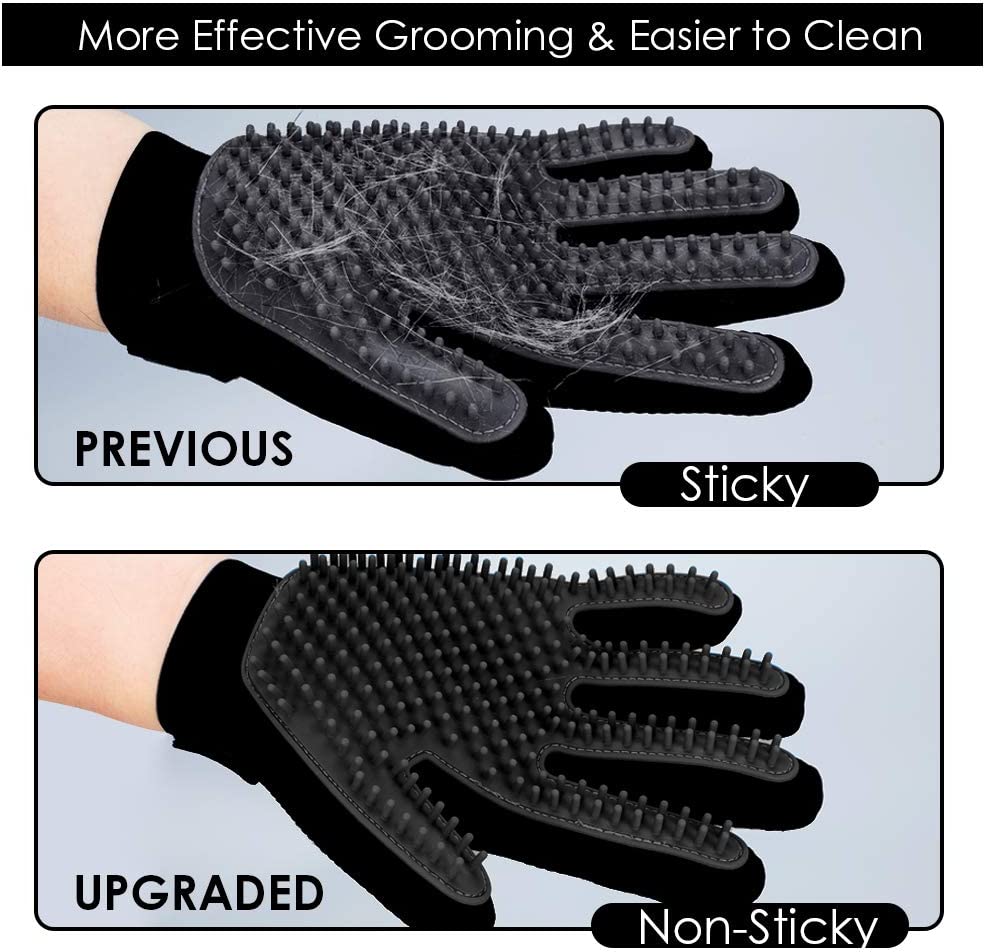 Pet Grooming Glove Black - Gentle Deshedding Brush Glove - Efficient Pet Hair Remover Mitt - Enhanced Five Finger Design - Perfect for Dog and Cat with Long & Short Fur 1 Pair