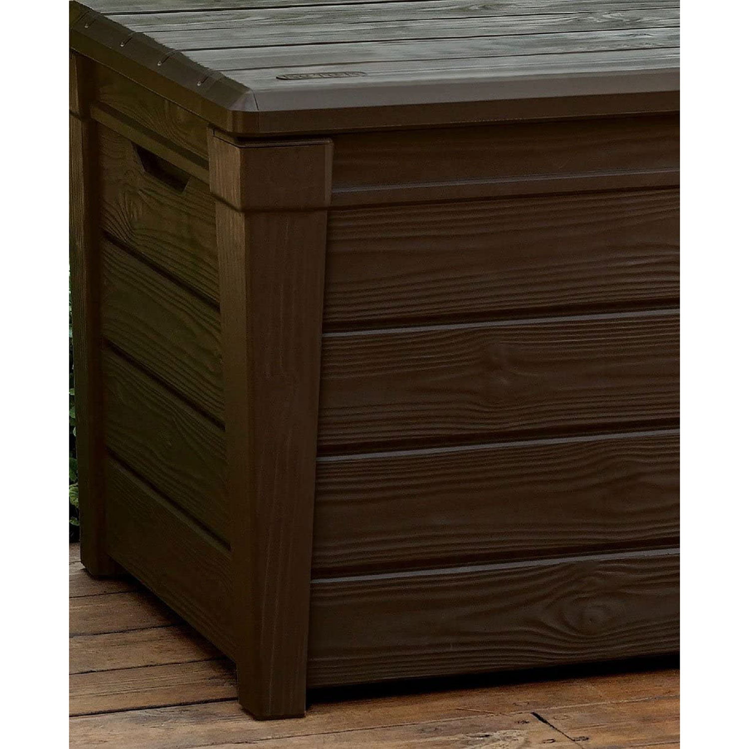 Keter Brightwood 120gal Weatherproof Patio Deck Storage Box Bench. Brown