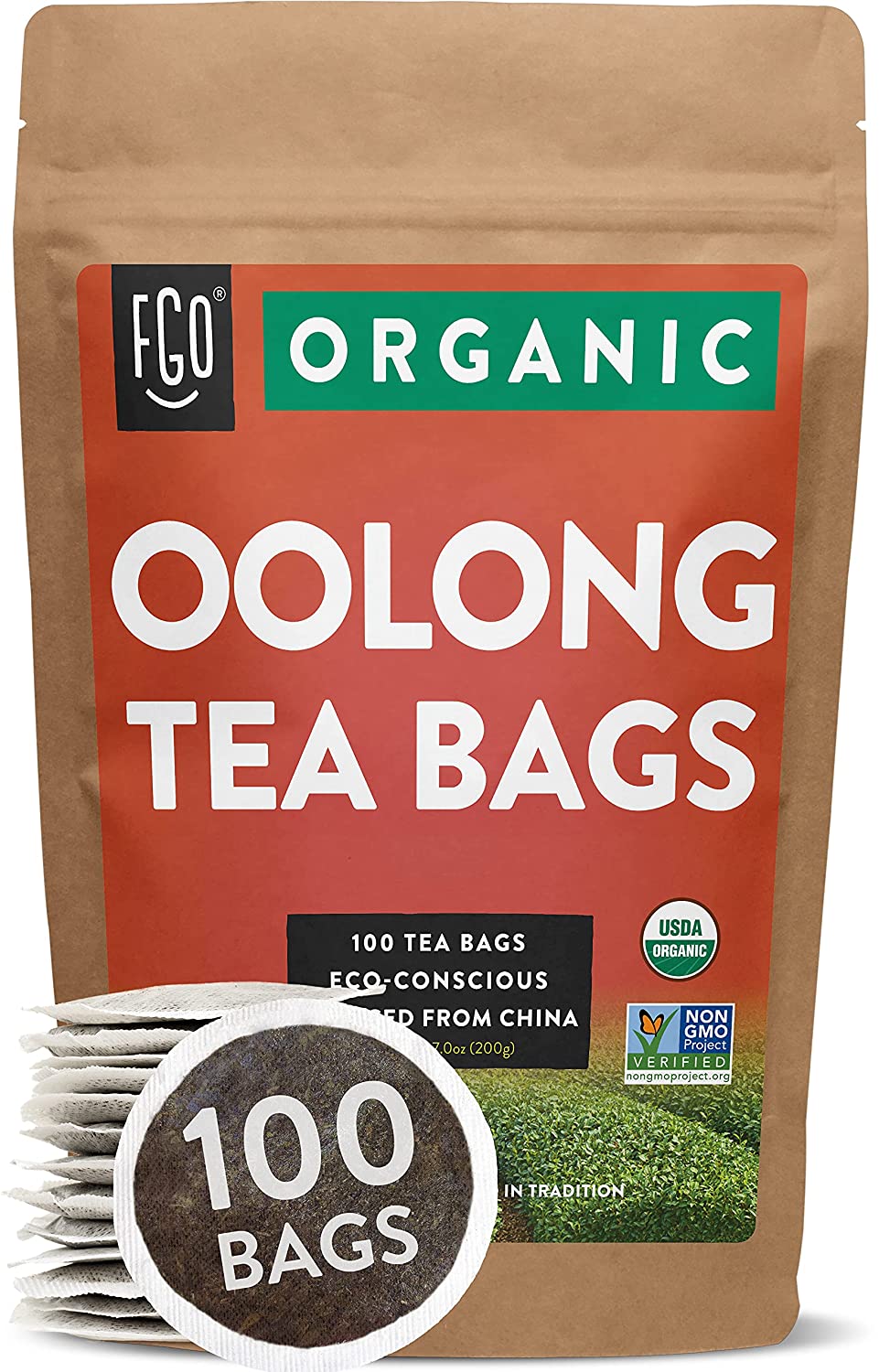 FGO Organic Oolong Tea Bags 100 Tea Bags Eco-Conscious Tea Bags in Kraft Bag Raw from China