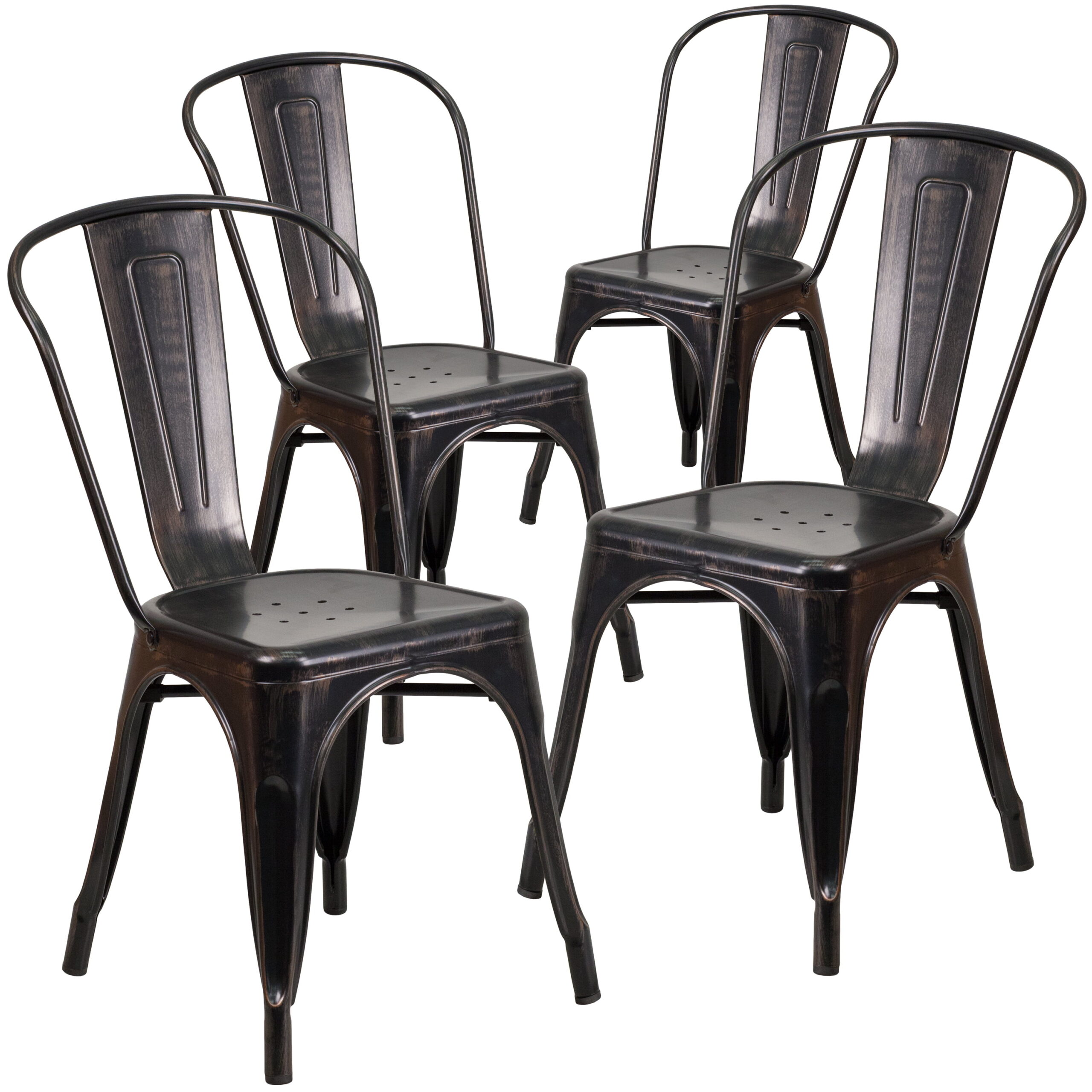 Flash Furniture Commercial Grade 4 Pack Black-Antique Gold Metal Indoor-Outdoor Stackable Chair