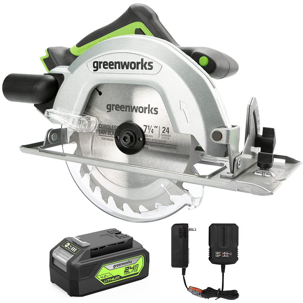 Greenworks 24V Brushless Cordless 7.25” Circular Saw 4.500 RPM. with 4Ah Battery and 2A Charger