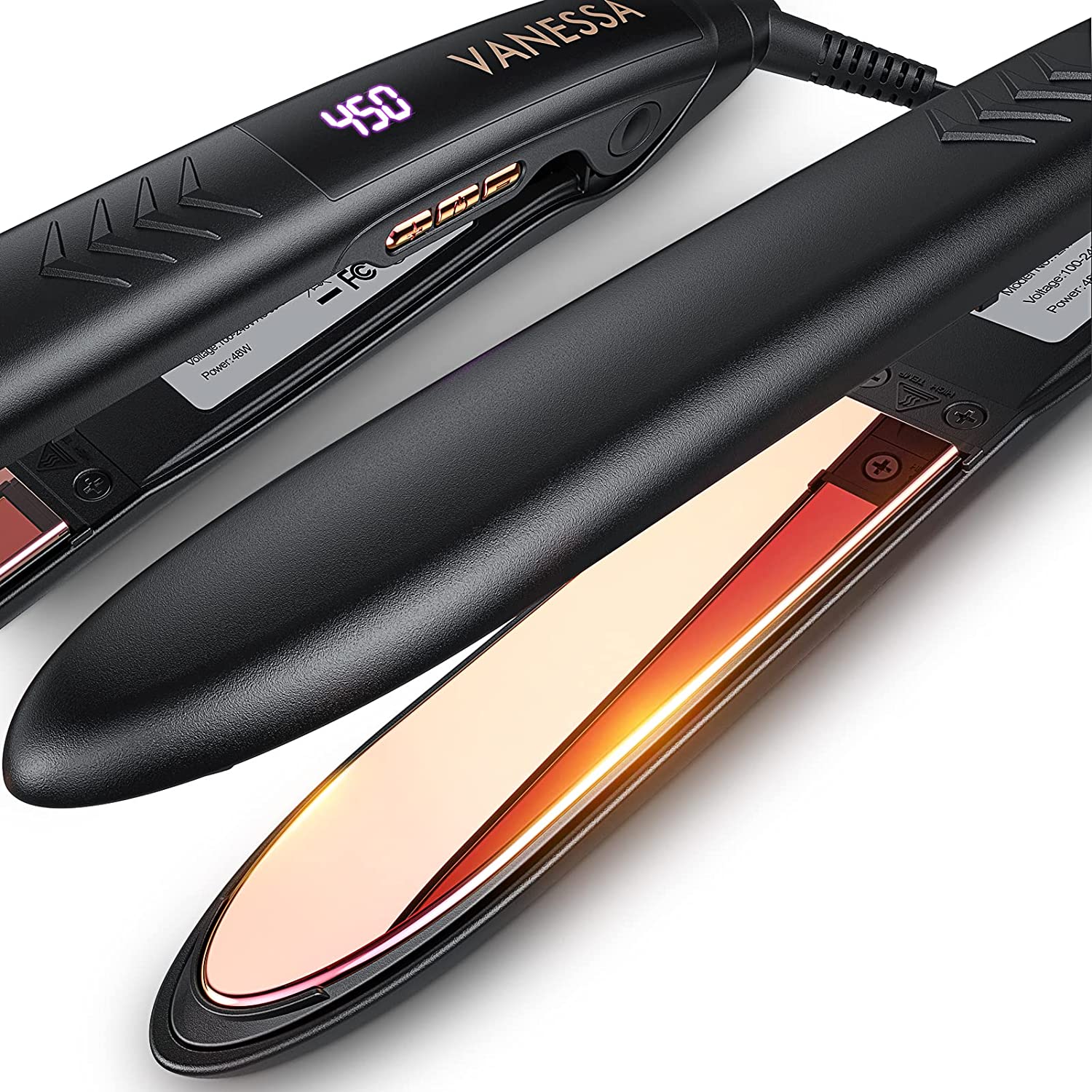 VANESSA PRO Flat Iron Hair Straightener. 100% Pure Titanium Flat Iron for One Pass to Achieve a Sleek Look. Curls Beautifully & Straightens Well - 1 inch