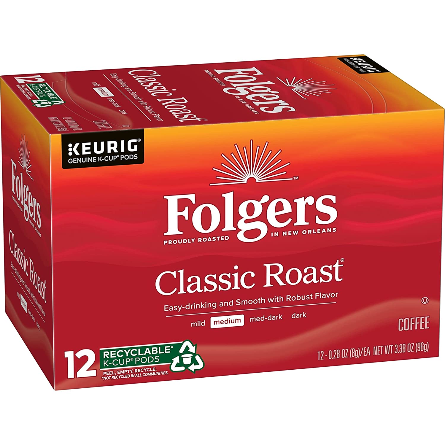Folgers Classic Roast Medium Roast Coffee. 72 Keurig K-Cup Pods