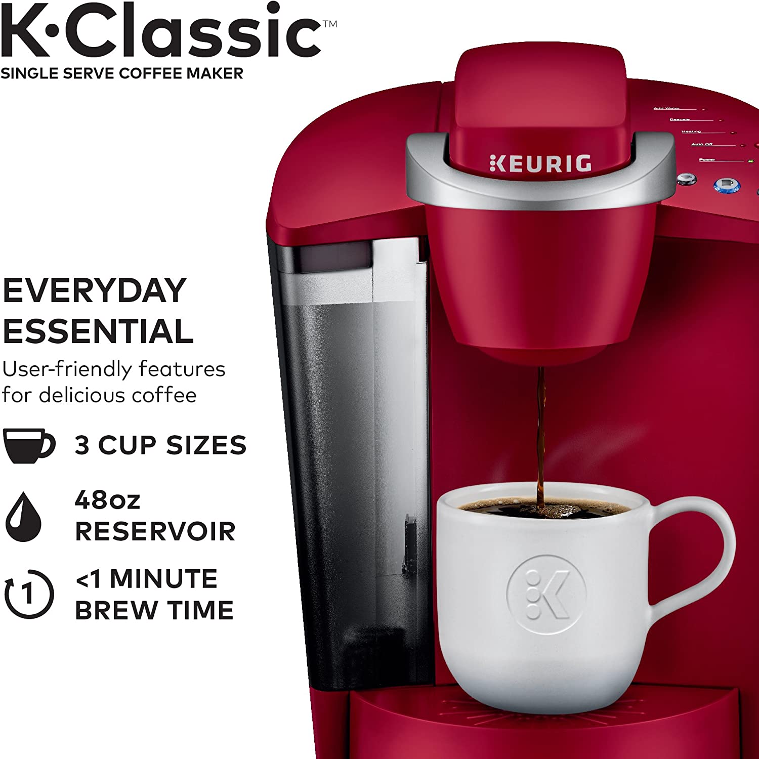 Keurig K-Classic Coffee Maker. Single Serve K-Cup Pod Coffee Brewer. 6 to 10 Oz. Brew Sizes. Rhubarb