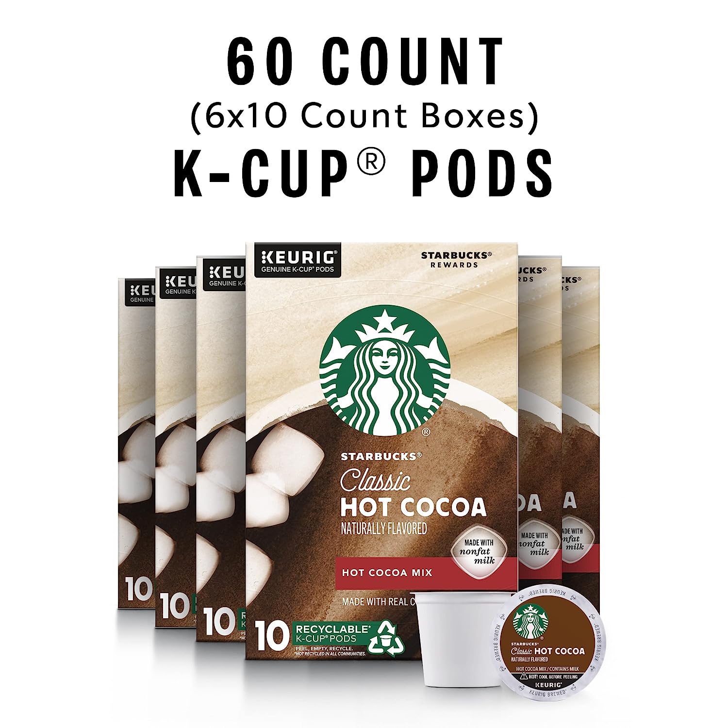 Starbucks Hot Cocoa K-Cup Coffee Pods — Hot Cocoa for Keurig Brewers — 6 boxes (60 pods total)