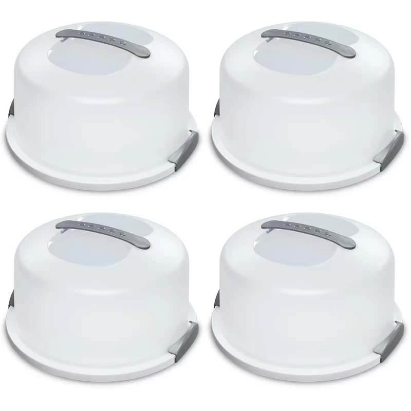 Sterilite Cake Server See-Through Lid. White Base. 4-Pack