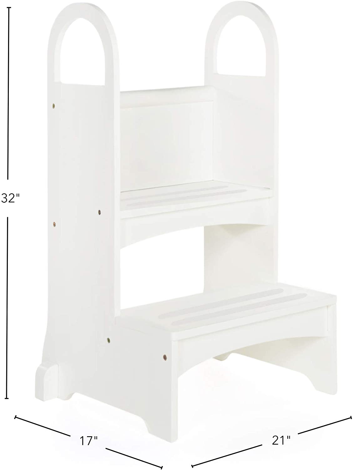 Guidecraft Kitchen Helper High-Rise Step-Up - White - Two Step Stool with Handles and Safety Non-Slip Treads and Anti-Tip Feet for Kids and Adults- Quality Wood Learning Furniture