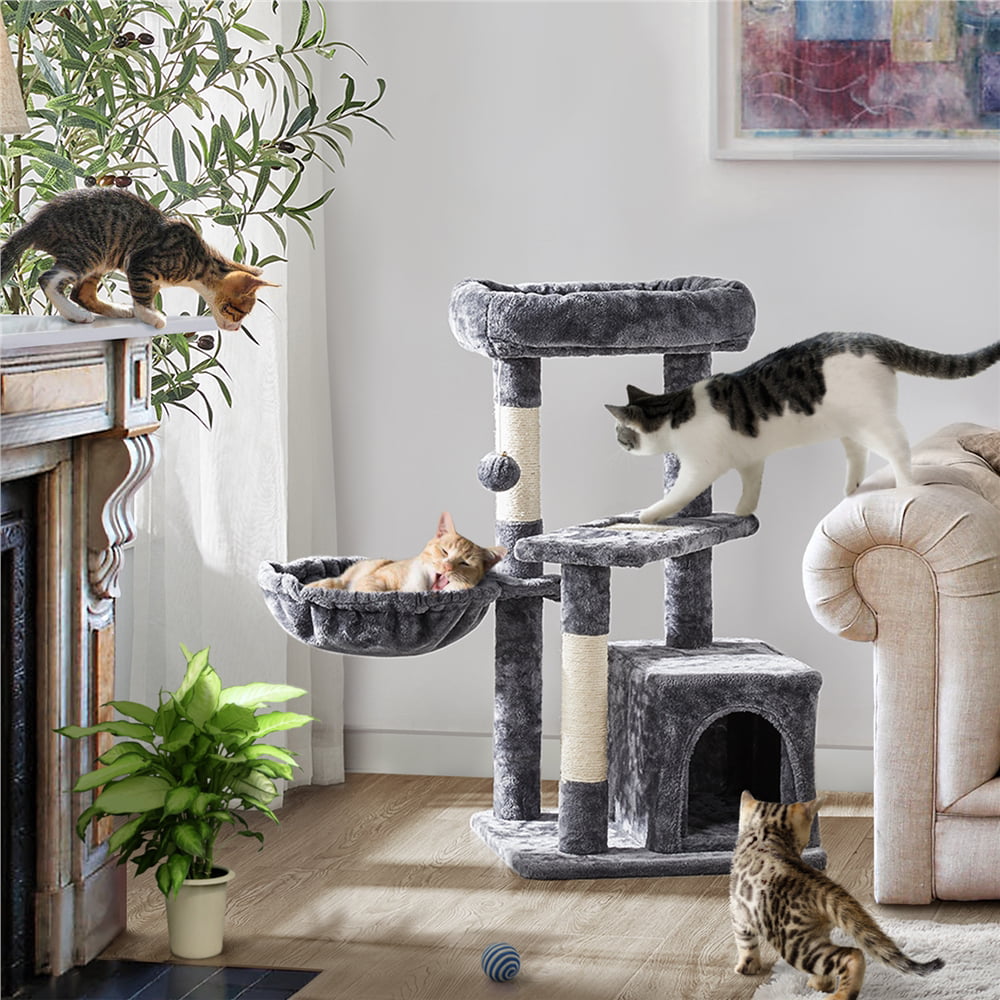 Easyfashion Plush Cover Cat Tree. Dark Gray