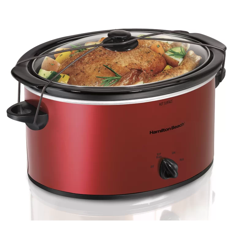 Hamilton Beach 33155 5 Quart Portable Oval Slow Cooker. Red
