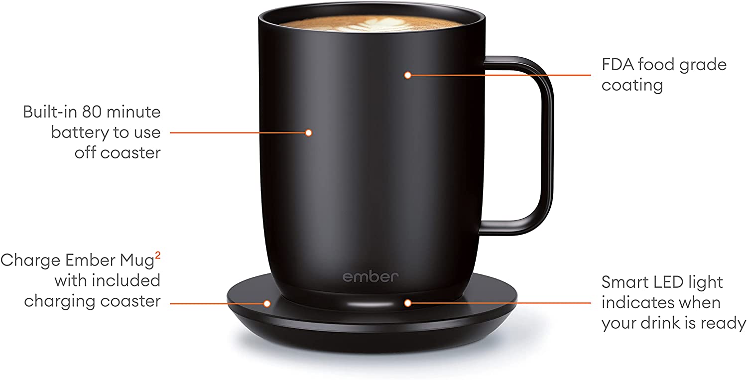 Ember Temperature Control Smart Mug 2. 10 oz. Black. 1.5-hr Battery Life - App Controlled Heated Coffee Mug - Improved Design