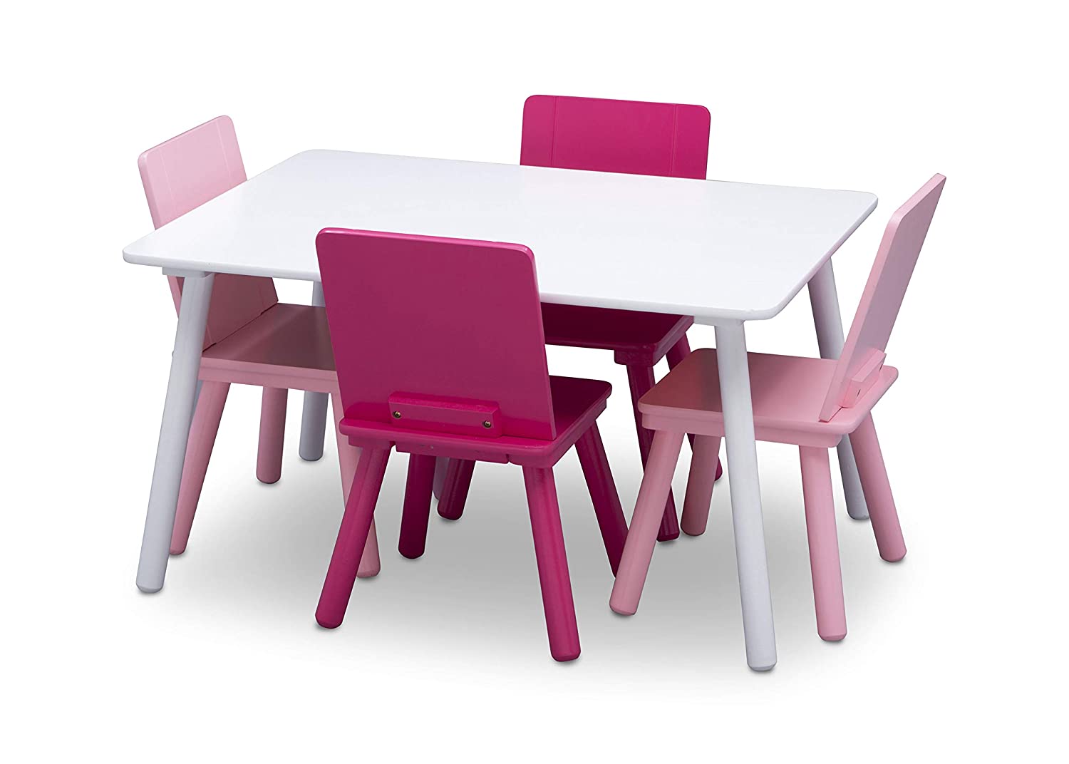 Delta Children Kids Table and Chair Set (4 Chairs Included) - Ideal for Arts & Crafts. Snack Time. Homeschooling. Homework & More - Greenguard Gold Certified. White/Pink