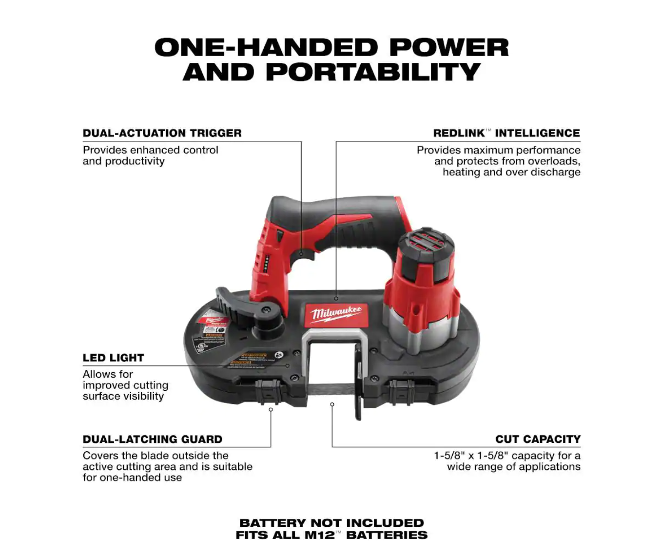 Milwaukee 2429-20-2460-20-48-11-2460 M12 12V Lithium-Ion Cordless Sub-Compact Band Saw with M12 Rotary Tool and 6.0 Ah XC Battery Pack
