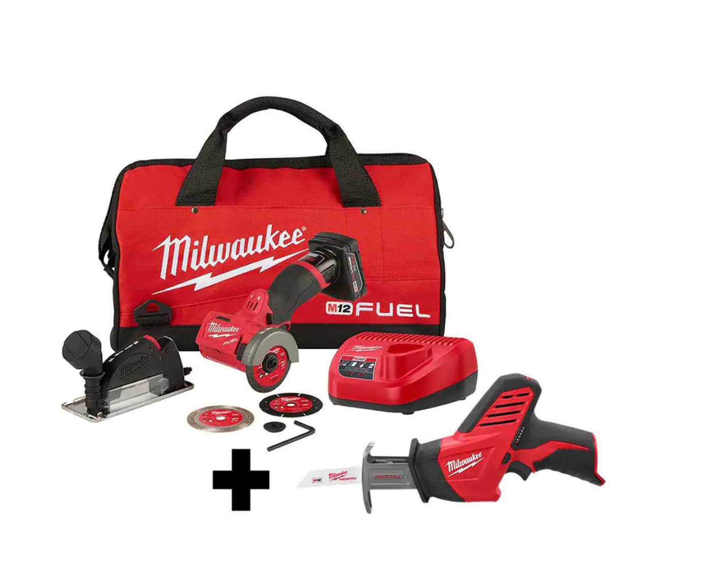 Milwaukee 2522-21XC-2420-20 M12 FUEL 12-Volt 3 in. Lithium-Ion Brushless Cordless Cut Off Saw Kit with M12 Hackzall Reciprocating Saw