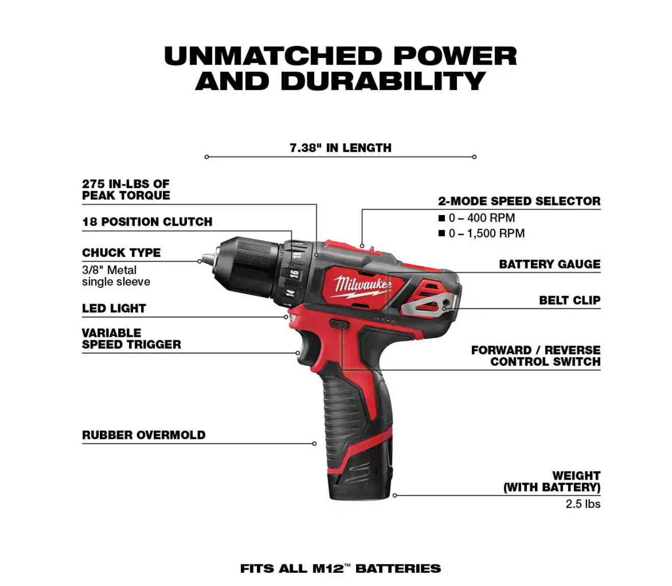 Milwaukee 2407-22-2467-20-48-11-2460 M12 12V Li-Ion Cordless 3/8 in. Drill/Driver Kit with 1/4 in. Right Angle Hex Impact Driver & 6.0 Ah XC Battery Pack