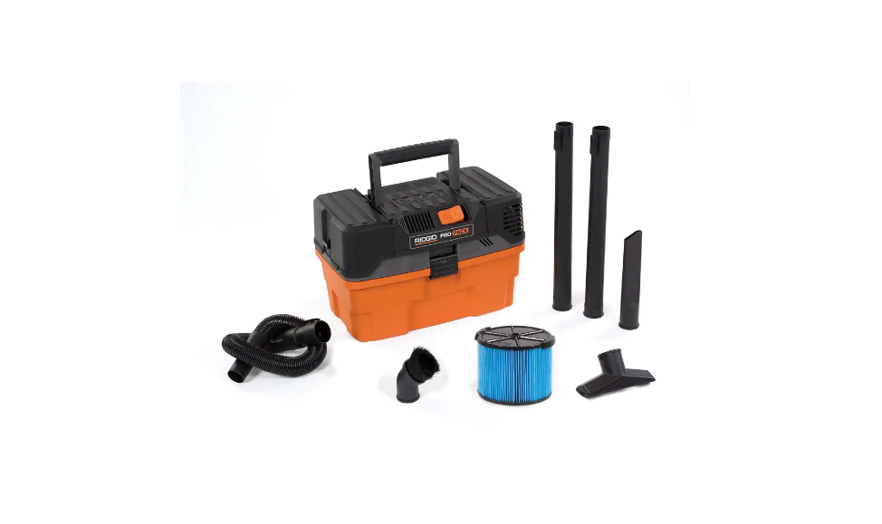 RIDGID WD4522 4.5 Gallon 5.0-Peak HP ProPack Wet/Dry Shop Vacuum with Fine Dust Filter. Expandable Hose and Accessories