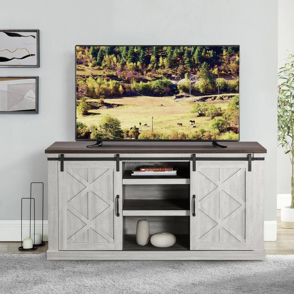 FESTIVO  58 in. Saw Cut-Off White TV Stand for TVs Up to 65 in.