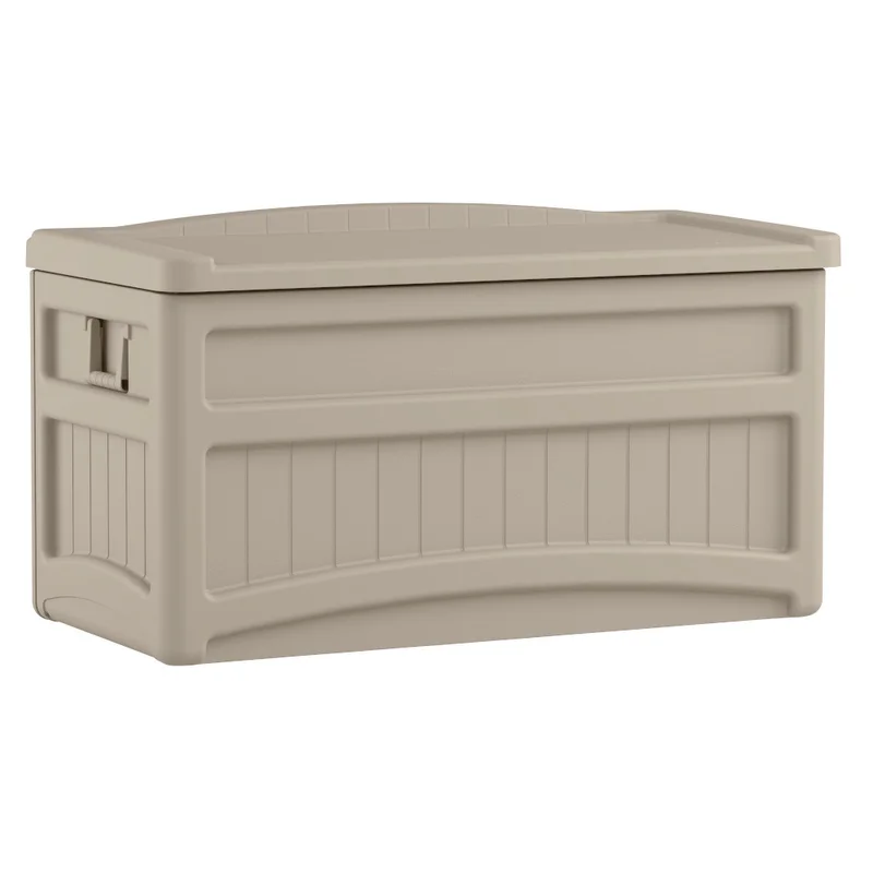 Suncast DB7500 73 Gallon Waterproof Outdoor Storage Container Deck Box. Light Taupe