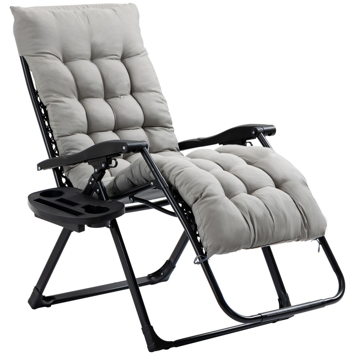 Outsunny Padded Zero Gravity Chair Folding Recliner Chair Patio Lounger with Cup Holder Adjustable Backrest Removable Cushion for Outdoor Patio Deck and Poolside Grey
