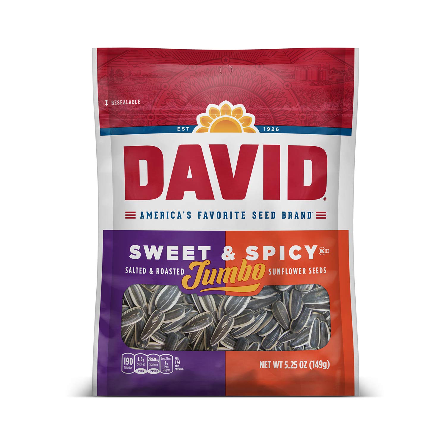 DAVID Roasted and Salted Spicy Queso Jumbo Sunflower Seeds. Keto Friendly. 5.25 Ounce (Pack of 12)