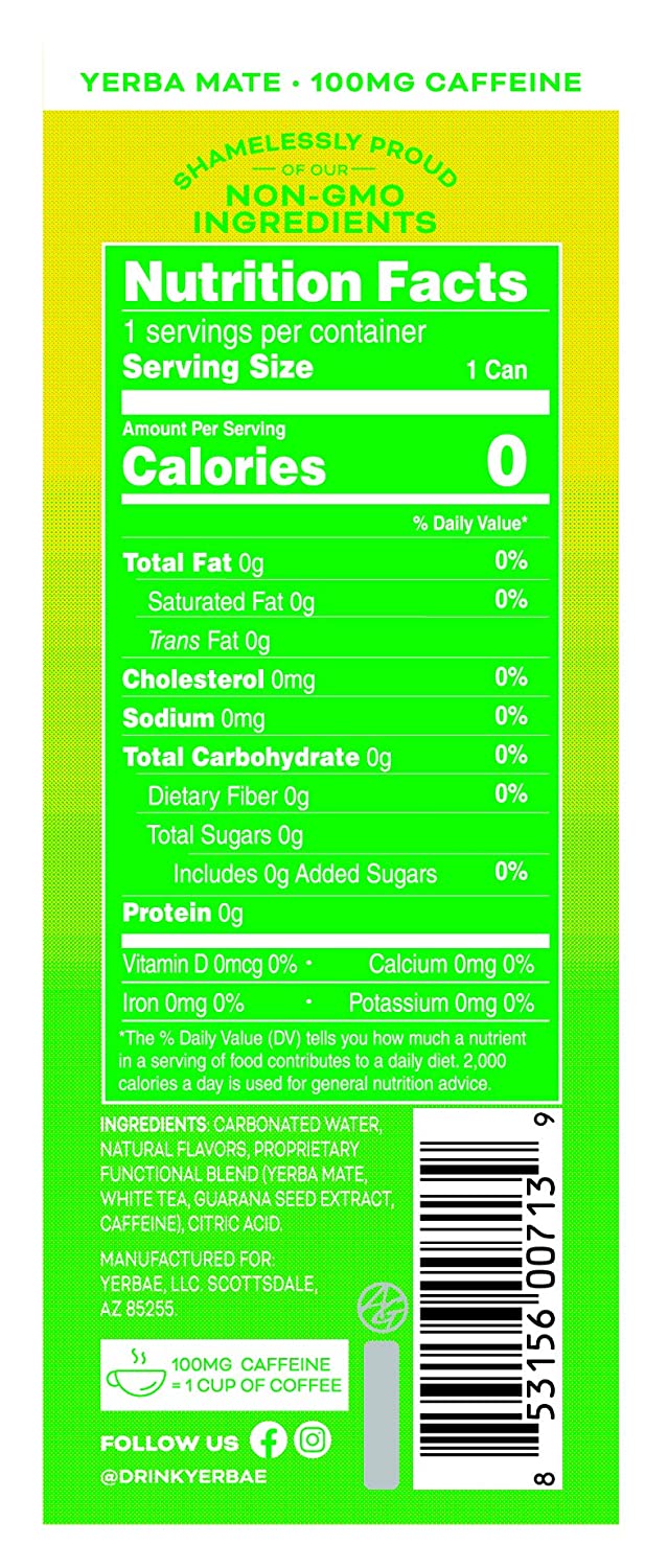 Yerbae Naturally Caffeinated Sparkling Energy Water. Variety 12 Pack of 12oz Cans. Variety 2