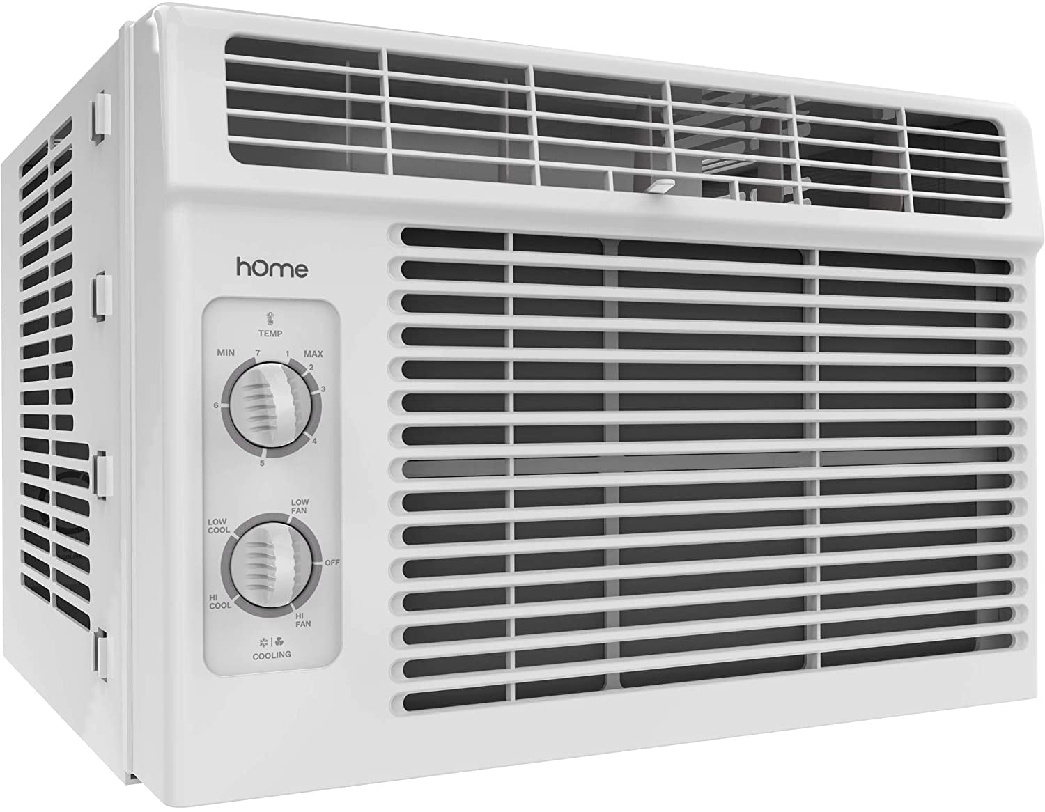 hOmeLabs 5000 BTU Window Mounted Air Conditioner - 7-Speed Window AC Unit Small Quiet Mechanical Controls 2 Cool and Fan Settings with Installation Kit Leaf Guards Washable Filter - Indoor Room AC