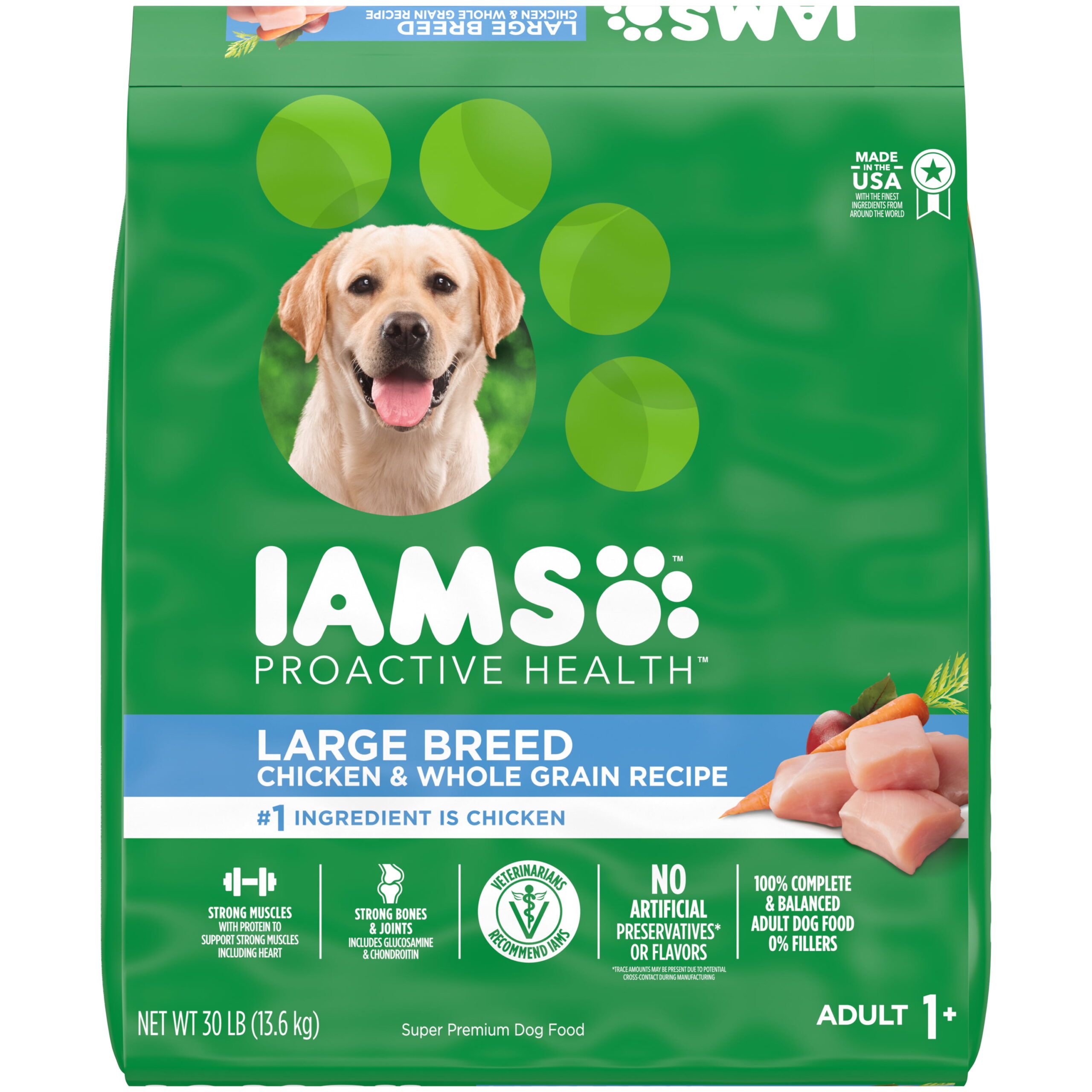 IAMS High Protein with Real Chicken Flavor Dry Dog Food for Large Breed Adult Dog. 30 lb. Bag