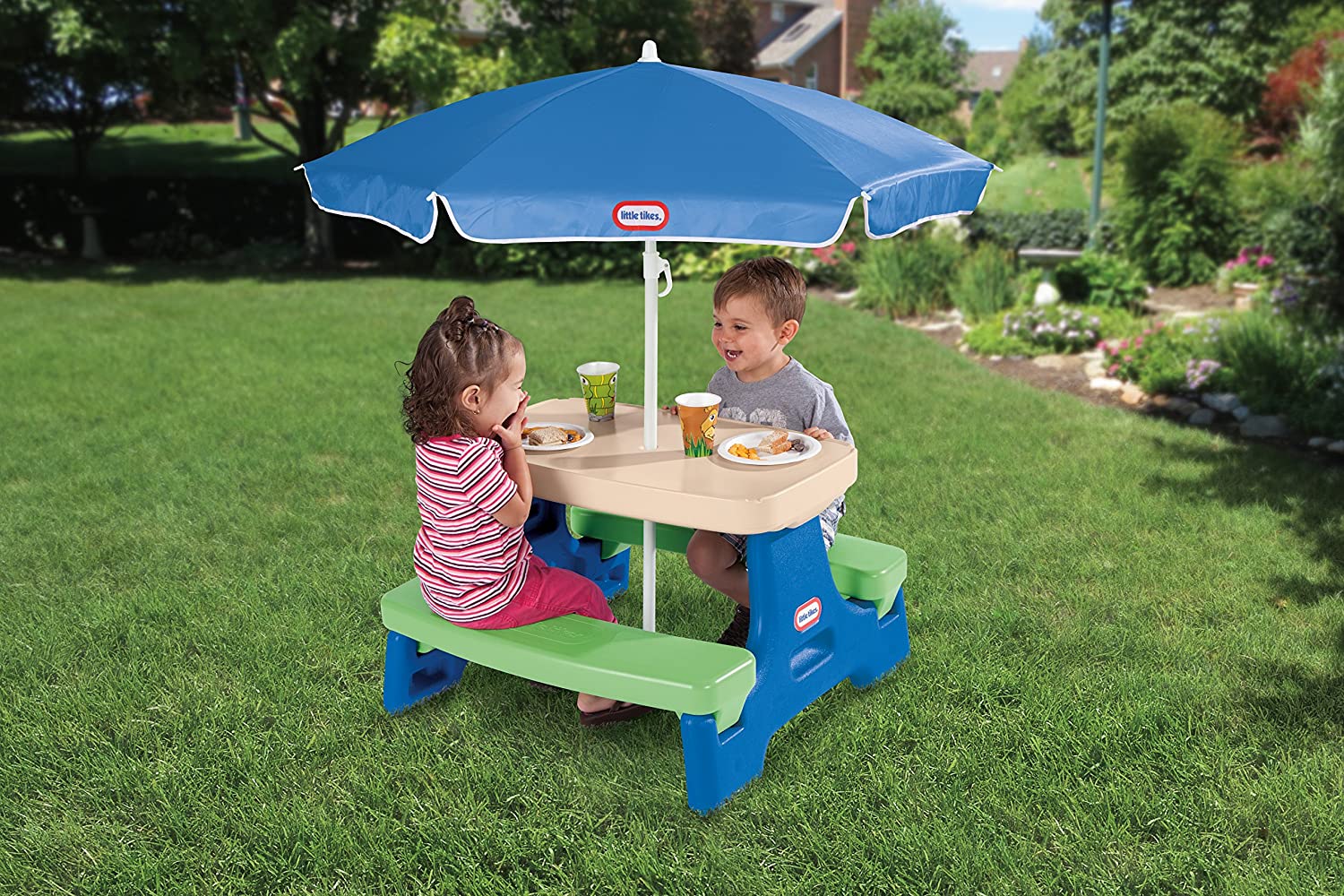 Little Tikes Easy Store Jr. Picnic Table with Umbrella - Blue/Green