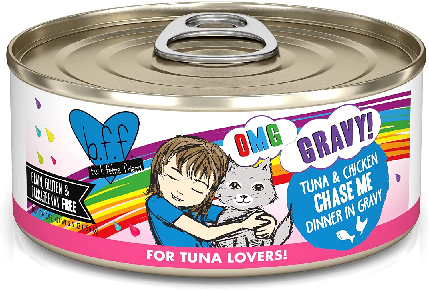 Weruva Wet Cat Food B.F.F. OMG - Best Feline Friend Oh My Gravy!. Tuna & Chicken Chase Me with Tuna & Chicken. 5.5oz Can (Pack of 8)